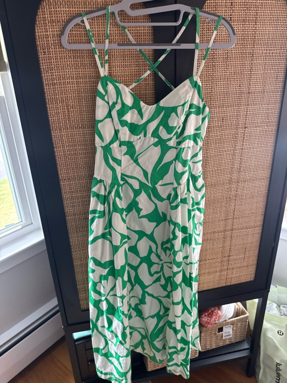 A New Day Green and White Floral Midi Dress with Crisscross Straps